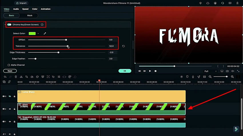 utiliser la touche chroma pour l'effet de verre