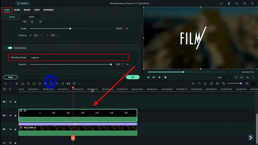 changer le mode de fusion des clips