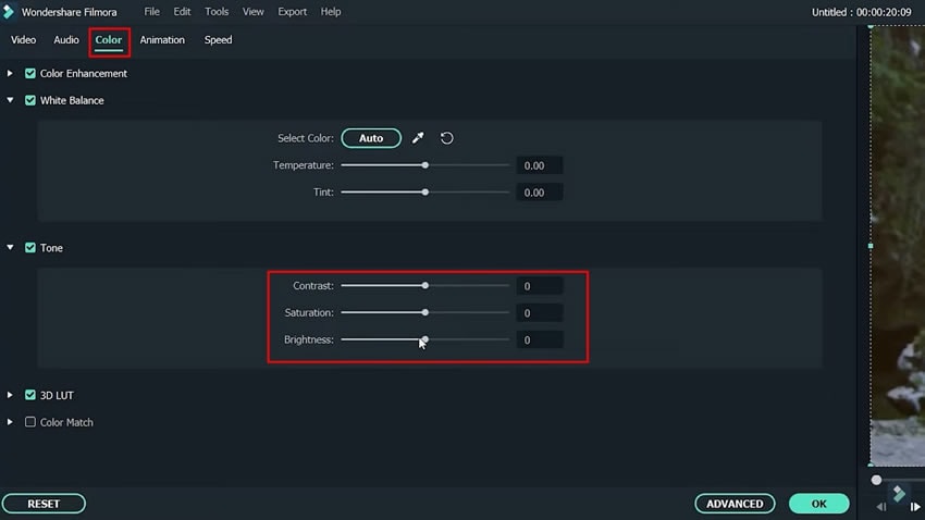 menggunakan color correction di filmora