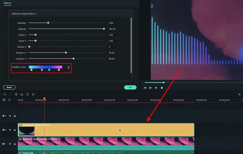 ajouter et ajuster l'effet de visualisation audio