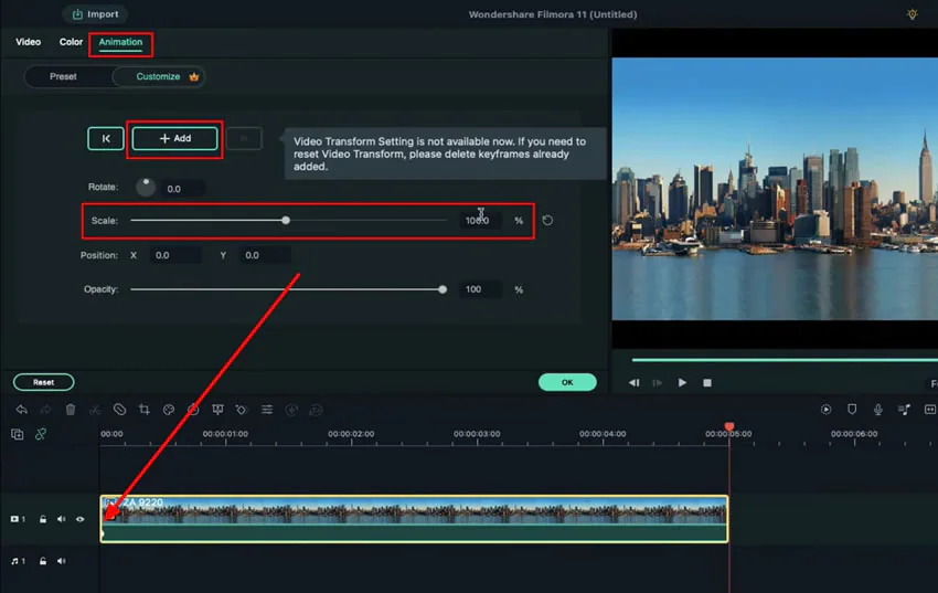 add clip and set keyframes