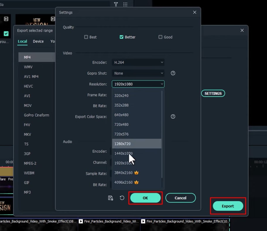  export final video with custom settings