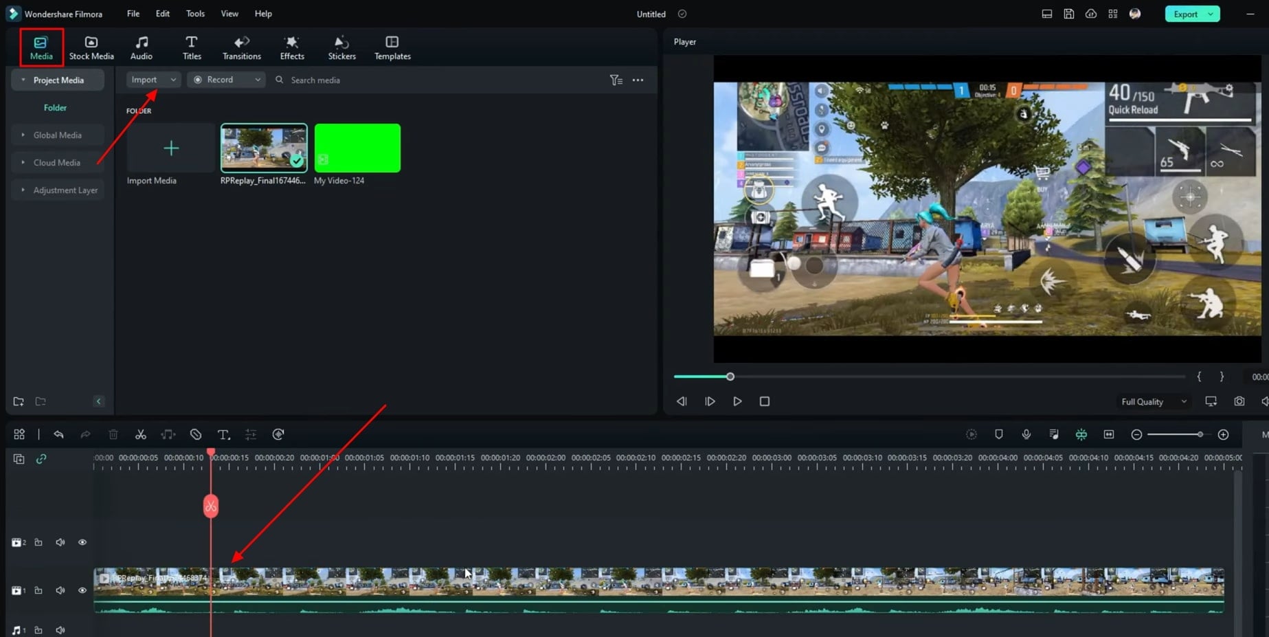 add video to timeline after importing