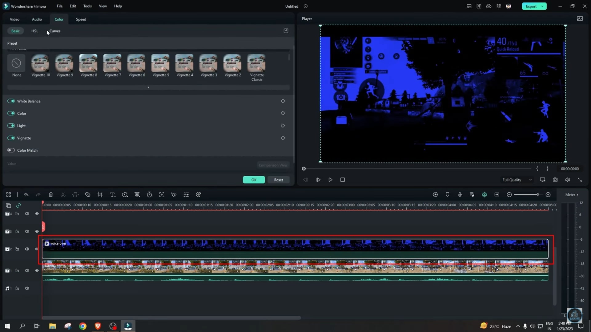 clear timeline and add exported video