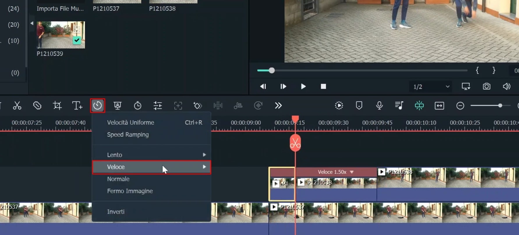 make speed adjustments in split video