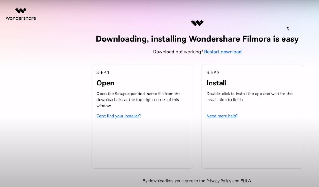 get wondershare filmora editing software installed