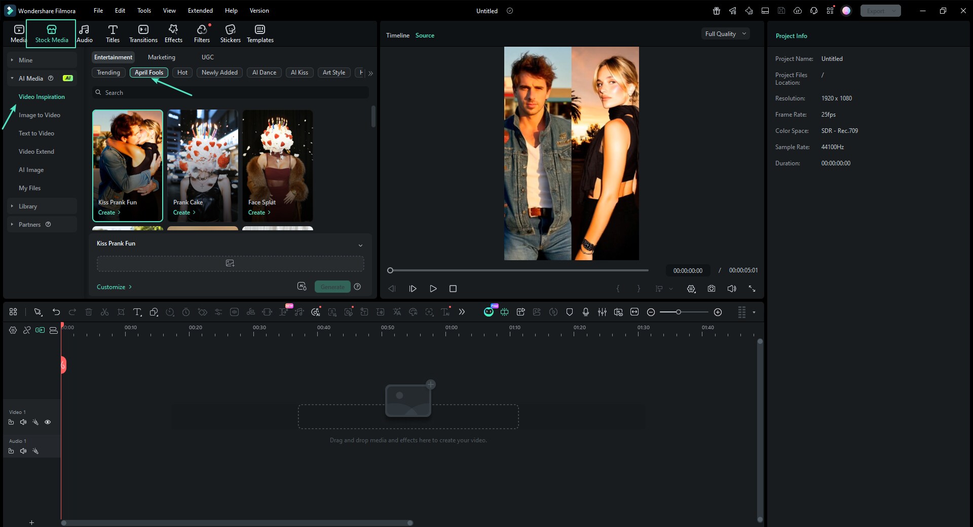 Find April Fools video style in Filmora