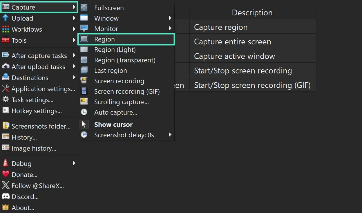 capture screen with sharex