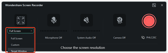 choose the screen resolution