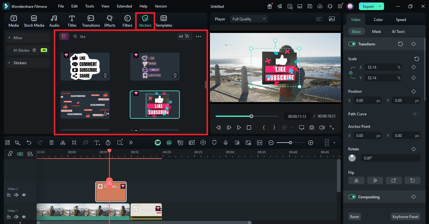 filmora like subscribe animated stickers