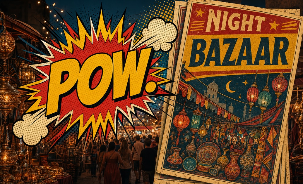 retro comic burst and bazaar poster titles for social video hooks