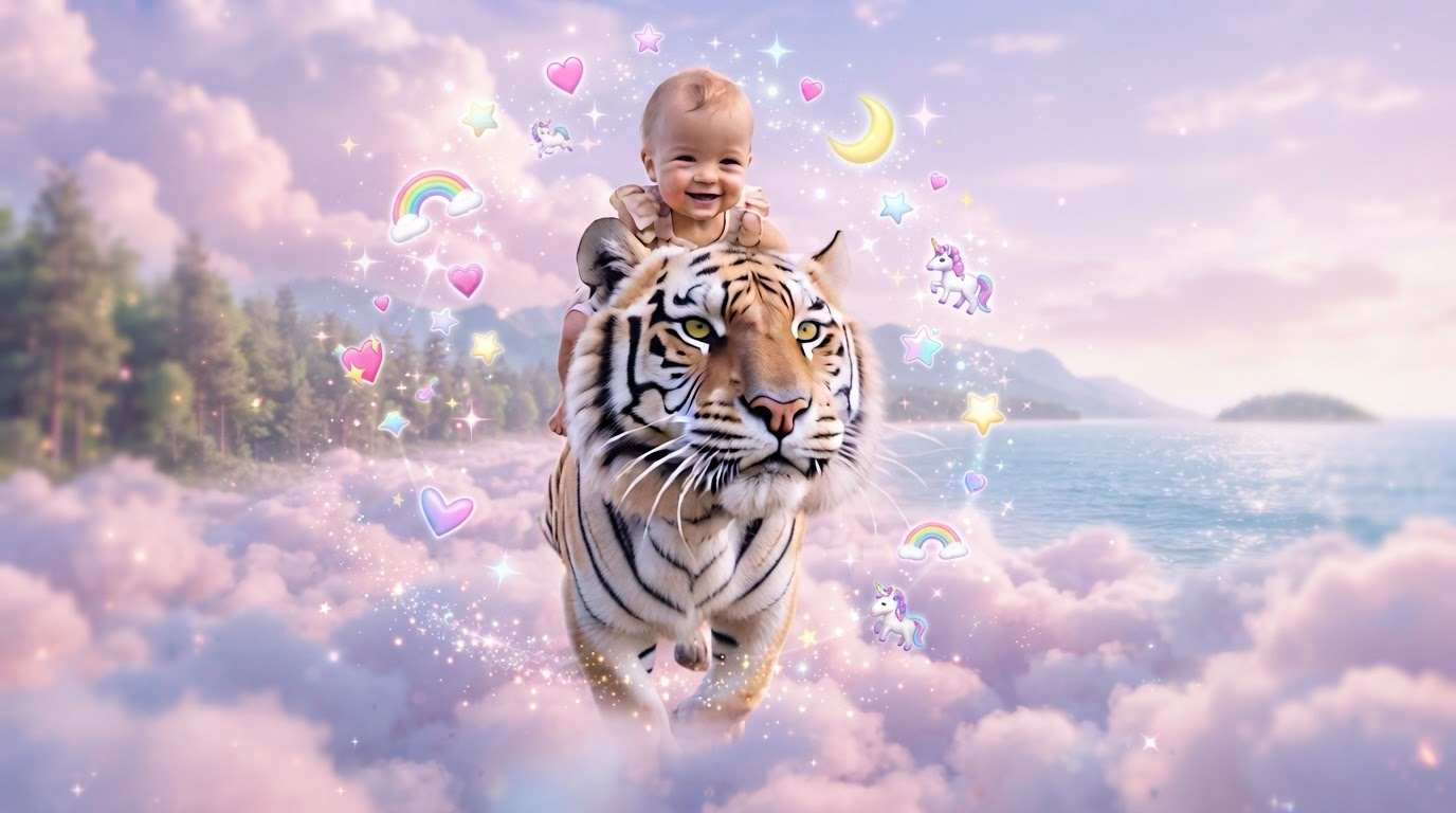 Add magical stickers and effects to your baby fun ride AI video in Filmora