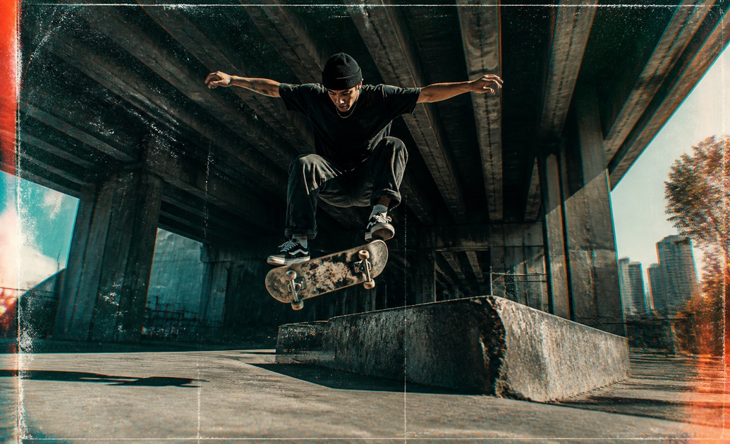 distressed film texture moving with a creative edit and title treatment