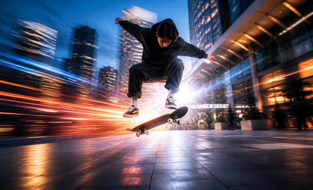 velocity glow and flash effects emphasizing action and speed in video
