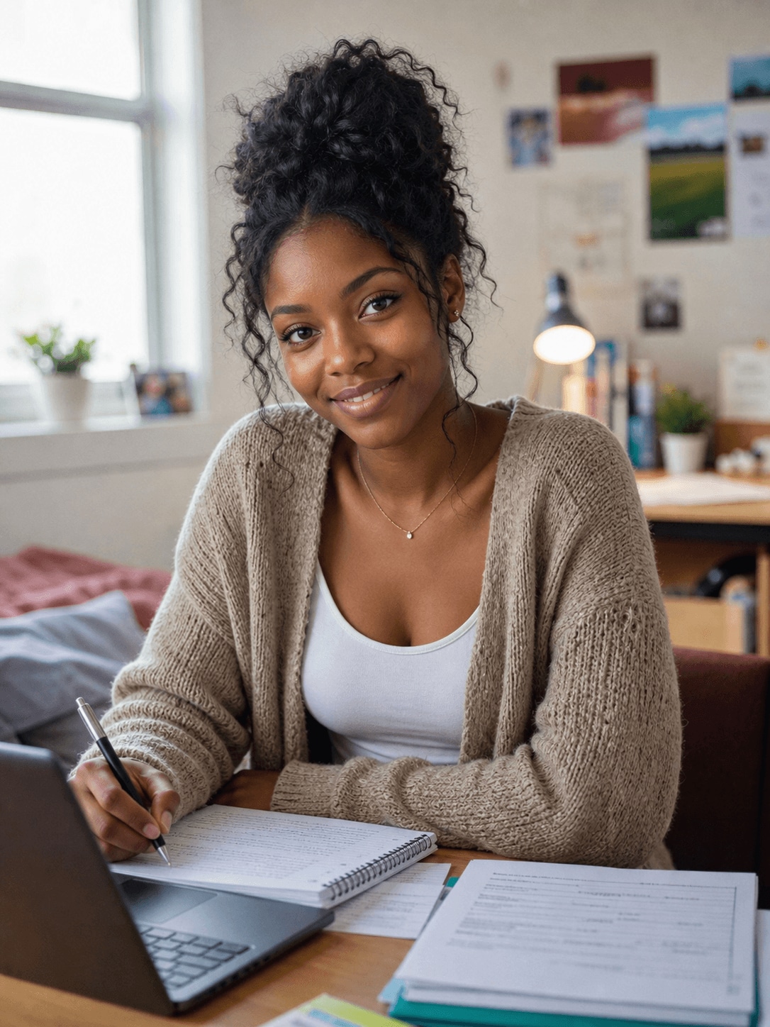 Maya Thompson, a college student creating presentation videos