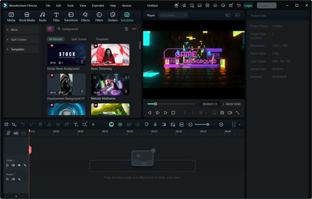 filmora templates interface