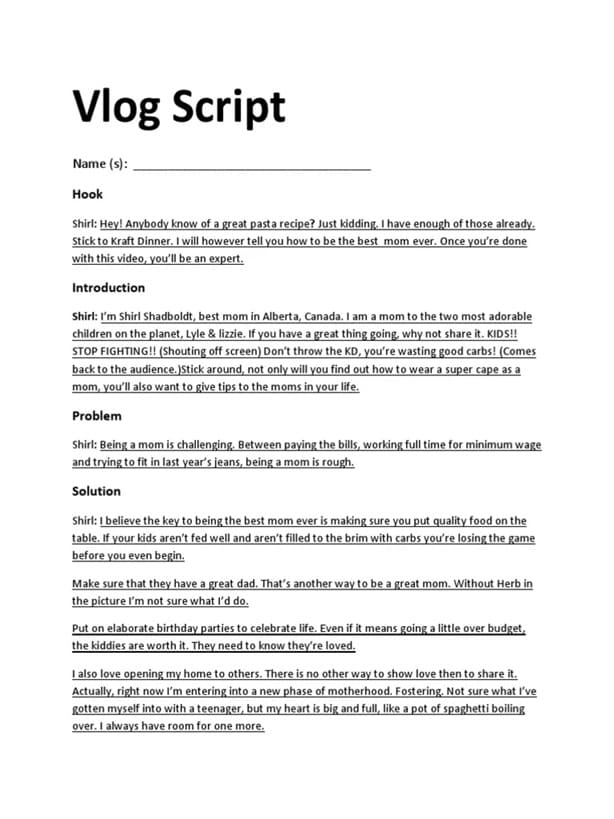 vlog video script template