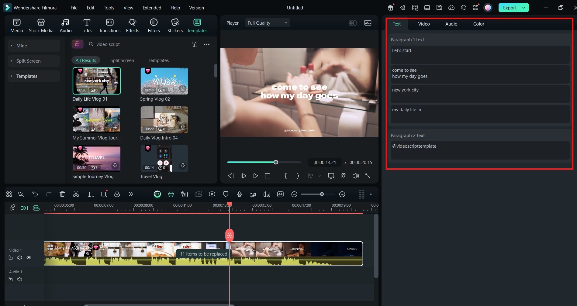 editing the video script template