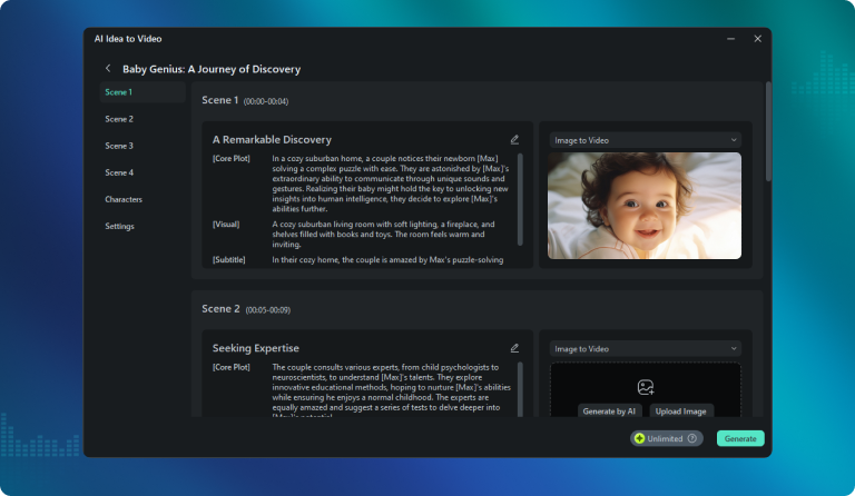 upload baby portrait and create scripts