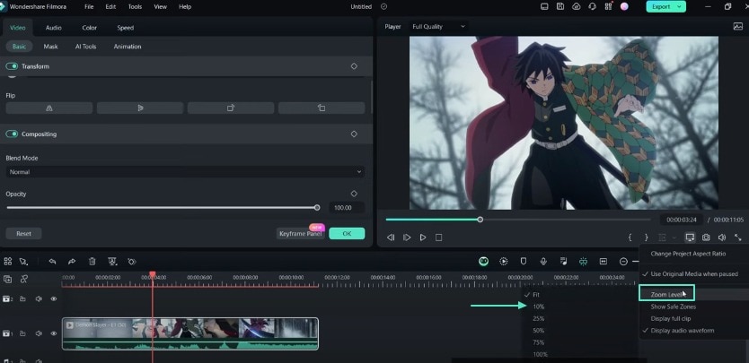 adding a zoom level in filmora