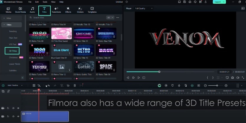 3d title presets in filmora