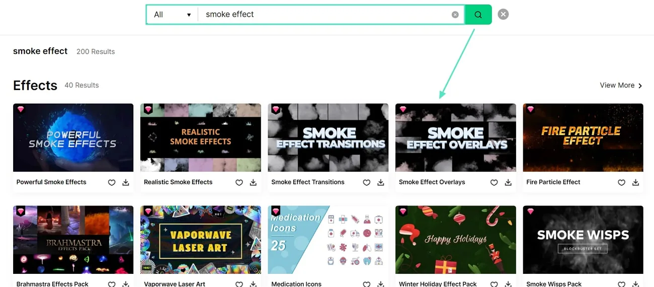 access Filmstock website and search smoke effect