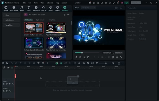 filmora templates interface