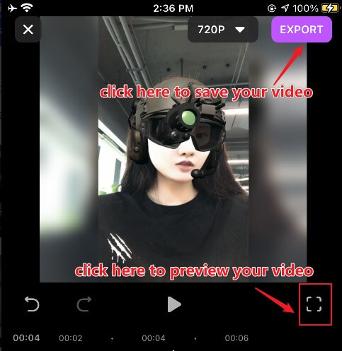 previewing or exporting ar video