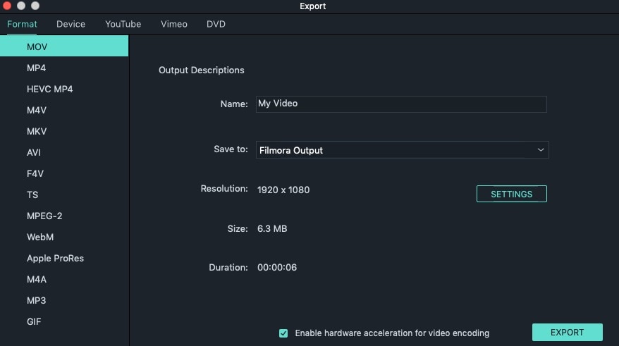 export video in Filmora9 for Mac