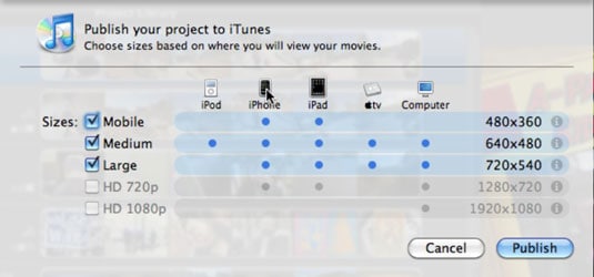 Hinzufügen und Freigeben von iMovie zur iTunes-Bibliothek