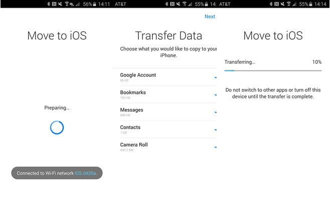 transfer contacts from android to iphone