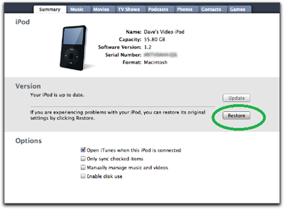 clear data on ipod
