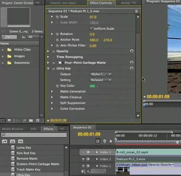 adobe premiere tela verde