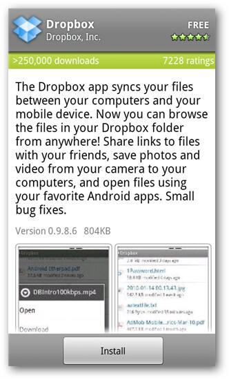 Dropbox App to transfer music from Android to computer