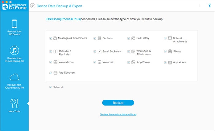 choose file type to backup