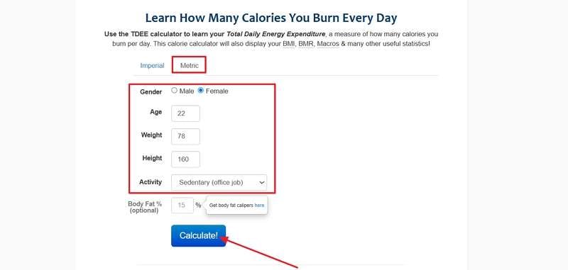 add age height and click calculate