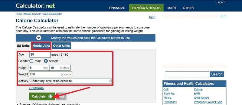 insert personal data press calculate