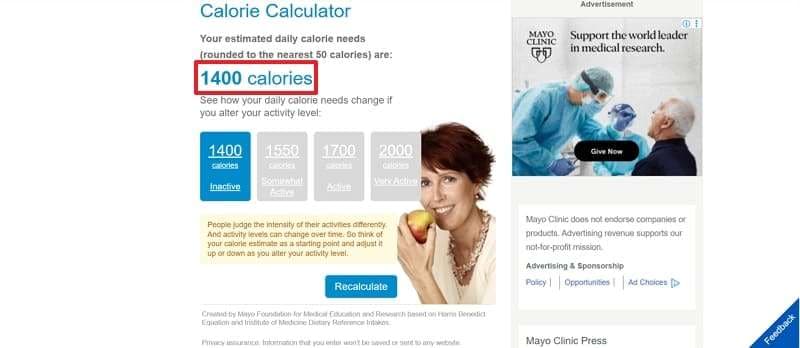 check calorie intake amount