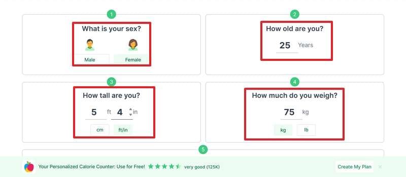 input details like gender weight