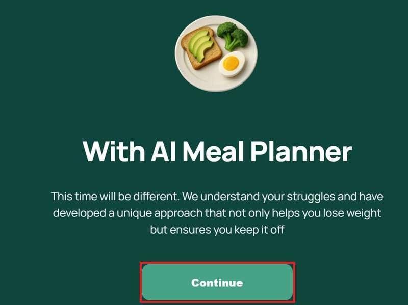 hit continue for personalized plan