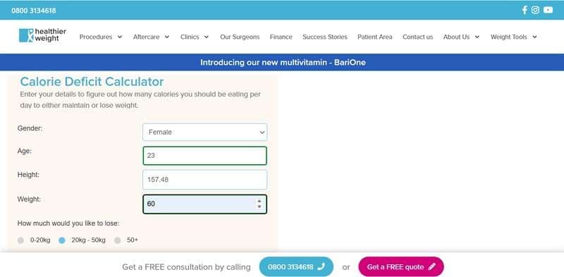 height weight calorie deficit calculator