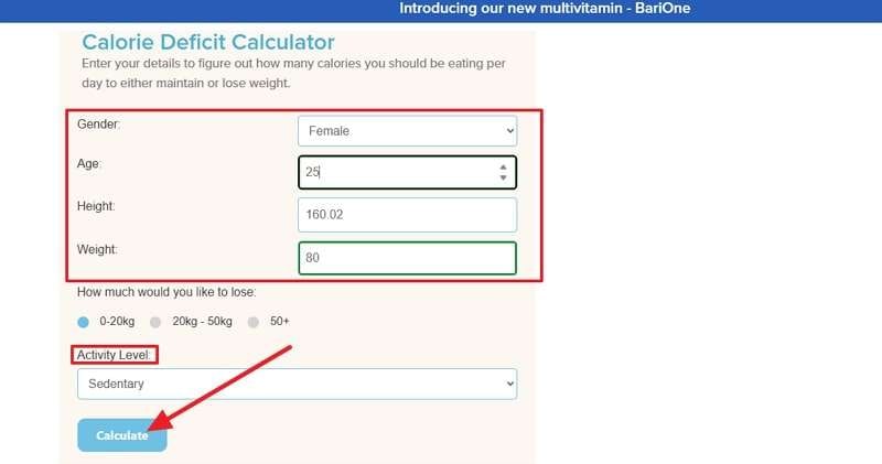 calorie deficit calculator