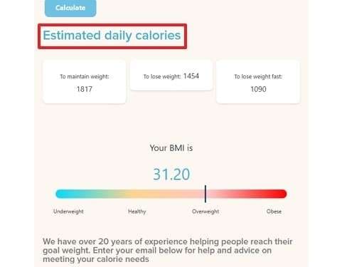 estimated daily calorie