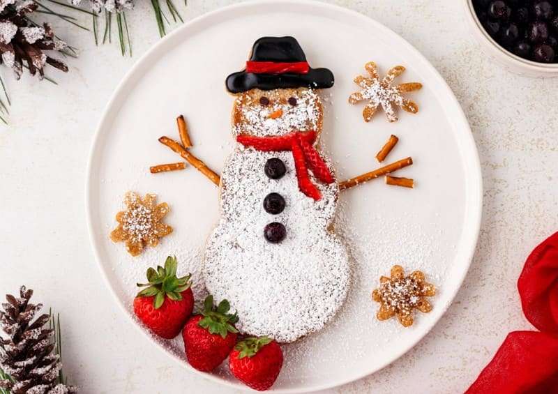 snowman banana oat pancakes