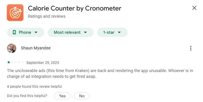 negative reviews cronometer food tracker