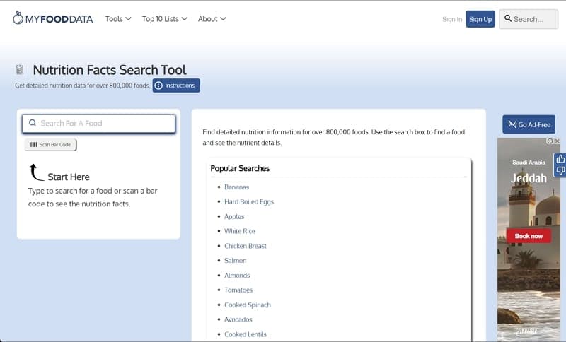 my fooddata nutrition fact tool