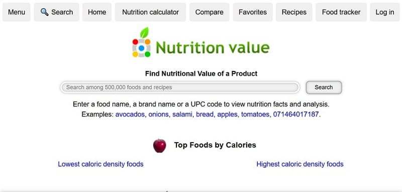 nutrition value online tool