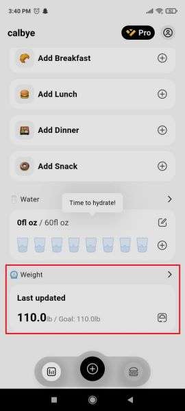 access weight section on calbye
