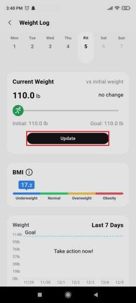 update your previous weight