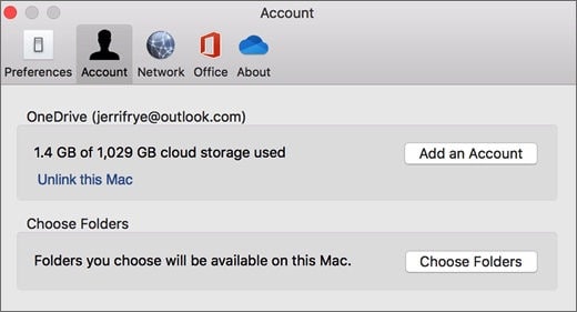 Add another account in OneDrive app on macOS 